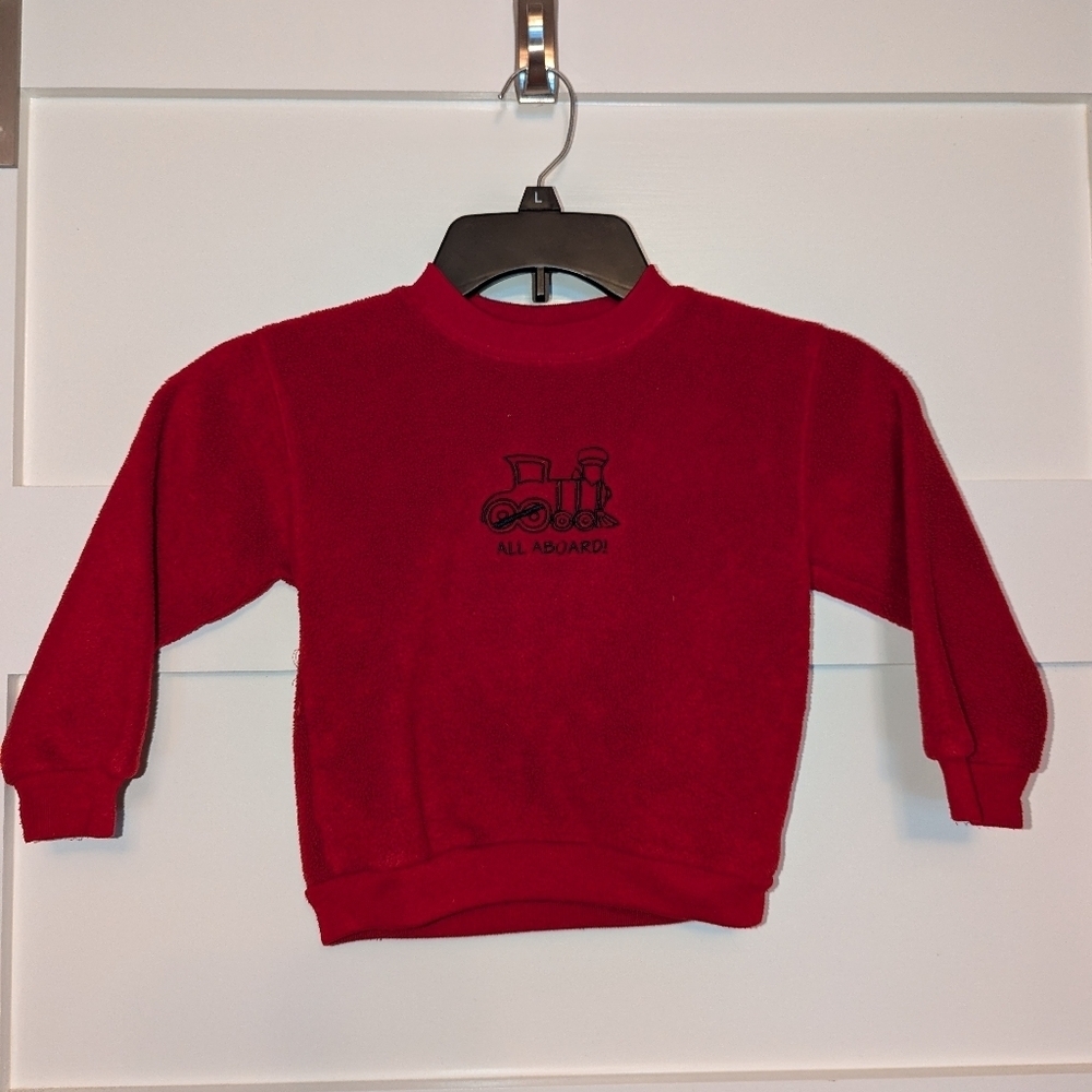 Vintage TKS basics crewneck fleece sweatshirt size 2T. No tags. Red train top.